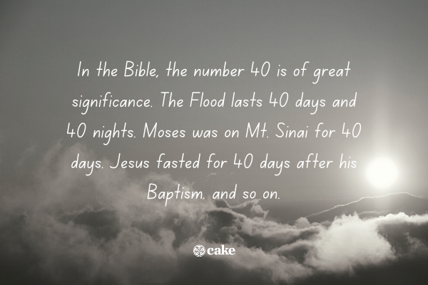 Text about the significance of the number 40 in the Bible over an image of the sky and clouds