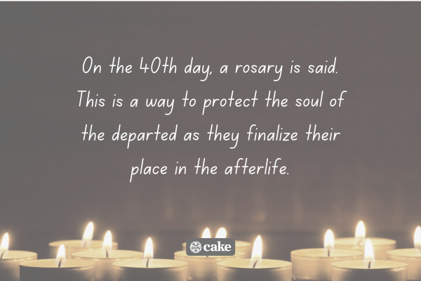 Text about why Filipino Catholics pray on the 40th day over an image of candles