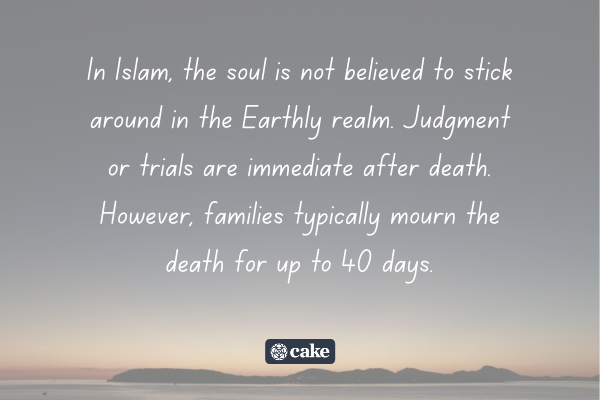 Text about the significance of 40 days after death in Islam over an image of the sky