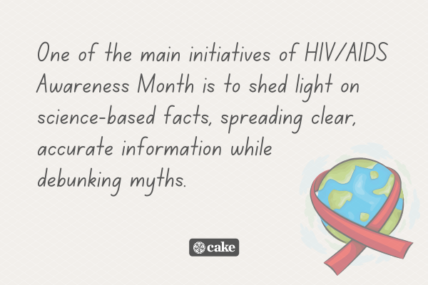 Text about HIV/AIDS awareness month with an image of a red ribbon wrapped around the earth