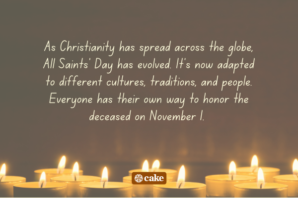 Text about All Saints' Day with an image of candles in the background