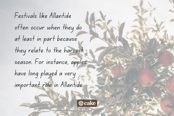 Text about Allantide with an image of apples in the background
