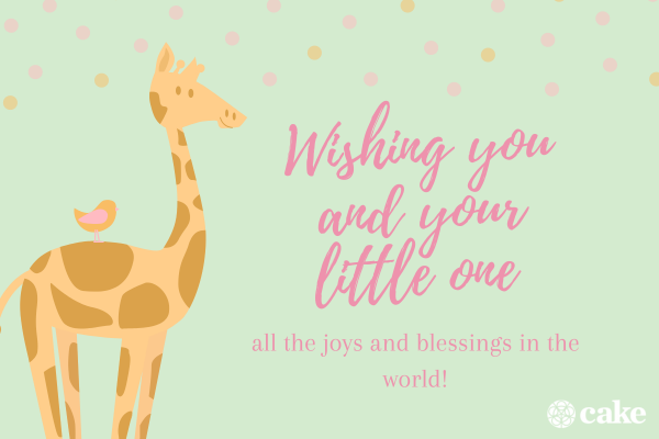 Congratulations message for a baby shower with cartoon giraffe