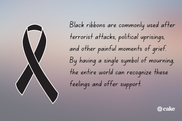 Text about what black ribbons represent with an image of a black ribbon in a loop