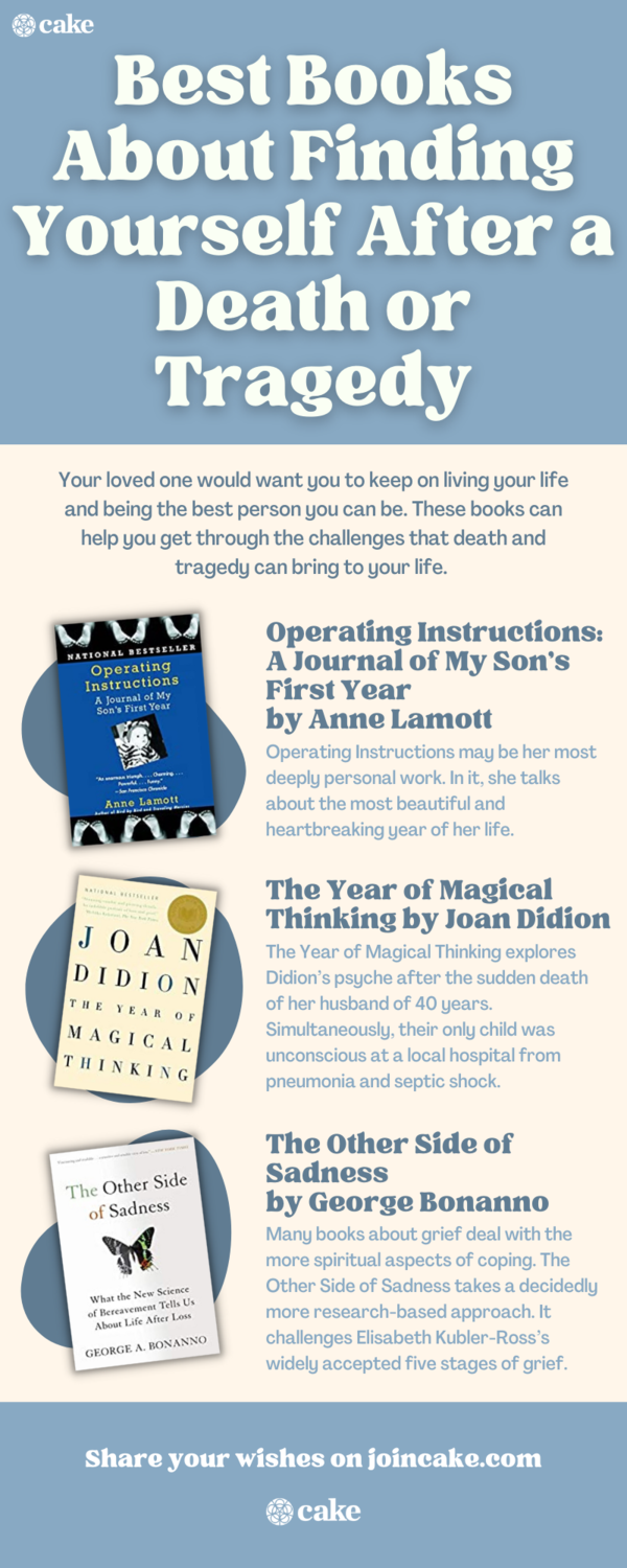 infographic of the best books about finding yourself after a death or tragedy