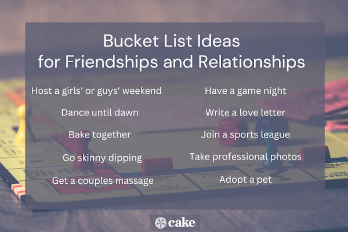 Image with bucket list ideas for relationships and friendships