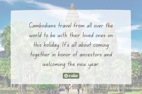 Text about Cambodian New Year over an image of Cambodia