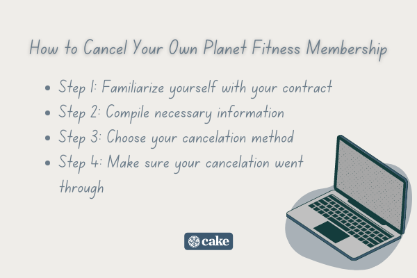 Steps on how to cancel your Planet Fitness membership with an image of a laptop