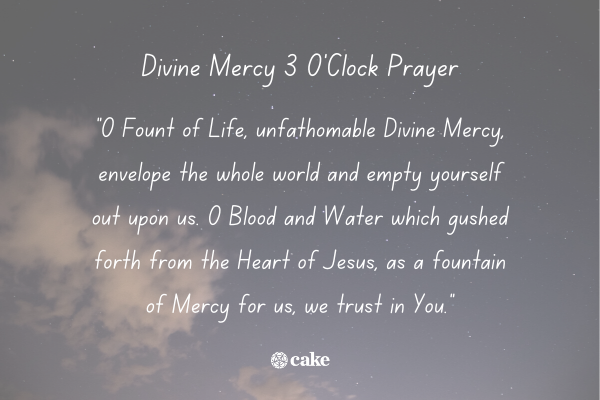 Excerpt from "Divine Mercy 3 O'Clock Prayer" over an image of the sky