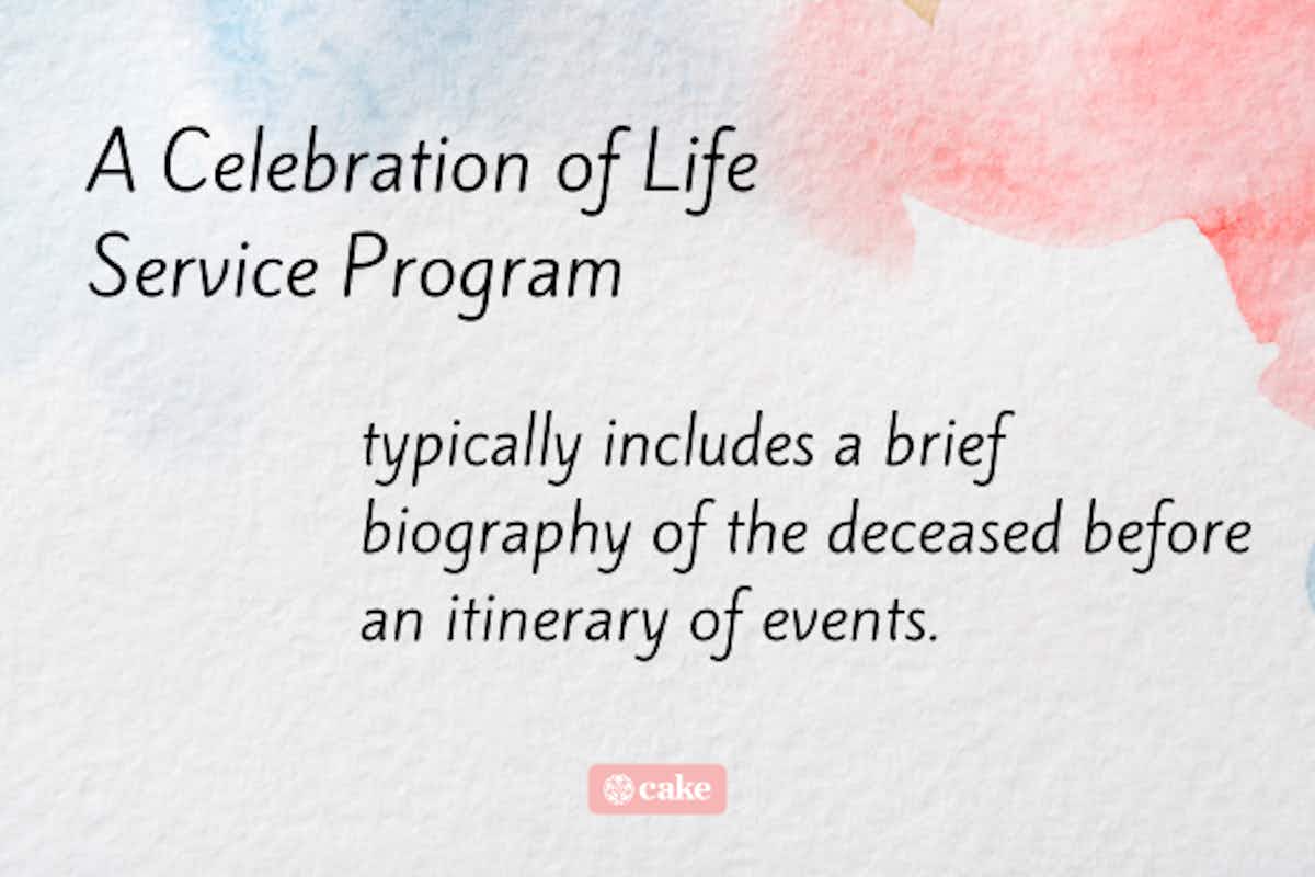 Definition of what a celebration of life service program includes