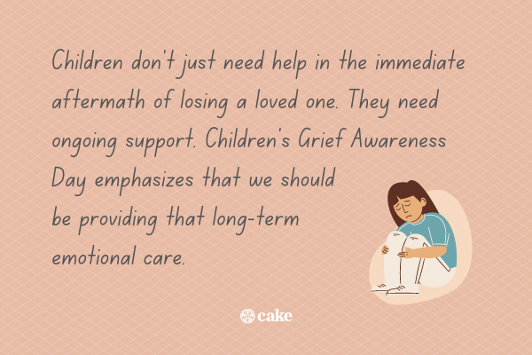Text about Children's Grief Awareness Day with an image of a child