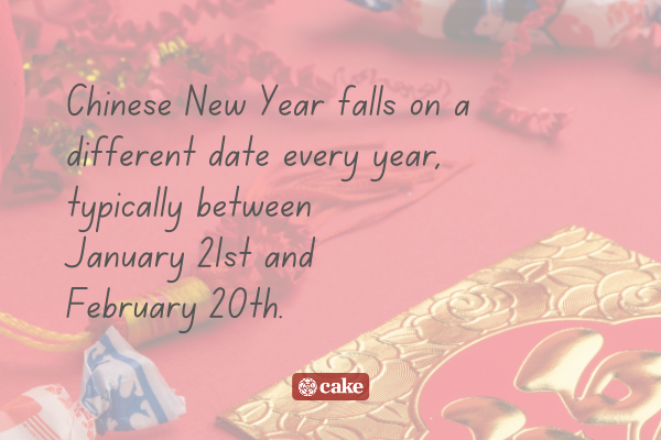 Text about when Chinese New Year is over an image of an envelope and candy