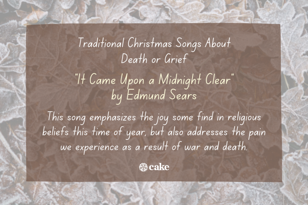 Example of a traditional Christmas song about death or grief over an image of frozen leaves