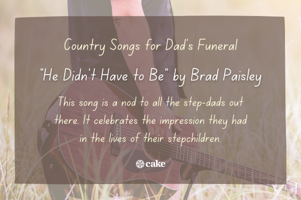 Example of a country song for dad's funeral over an image of a person holding a guitar