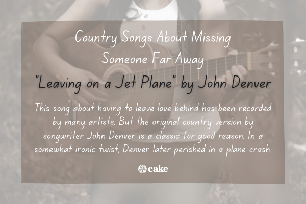 Example of a country song about missing someone far away over an image of a person playing the guitar