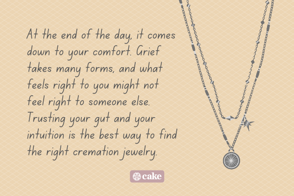 A tip about cremation jewelry with an image of a necklace