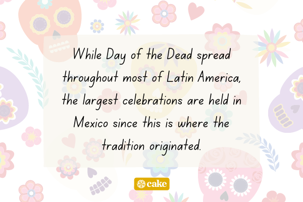 Text about Day of the Dead with images of skulls in the background