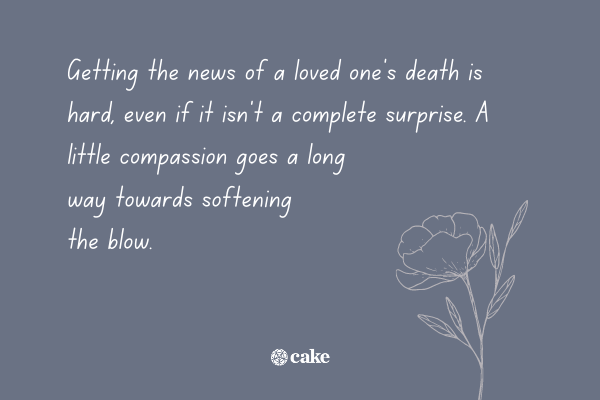 Text about expressing empathy in the death notification letter with an image of a flower