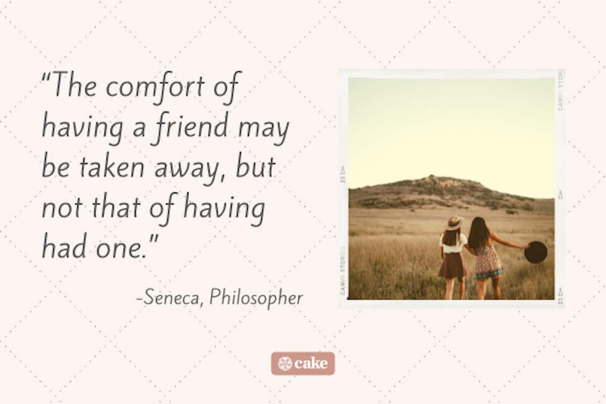 Quote about the death of a friend with image of two friends walking in a field