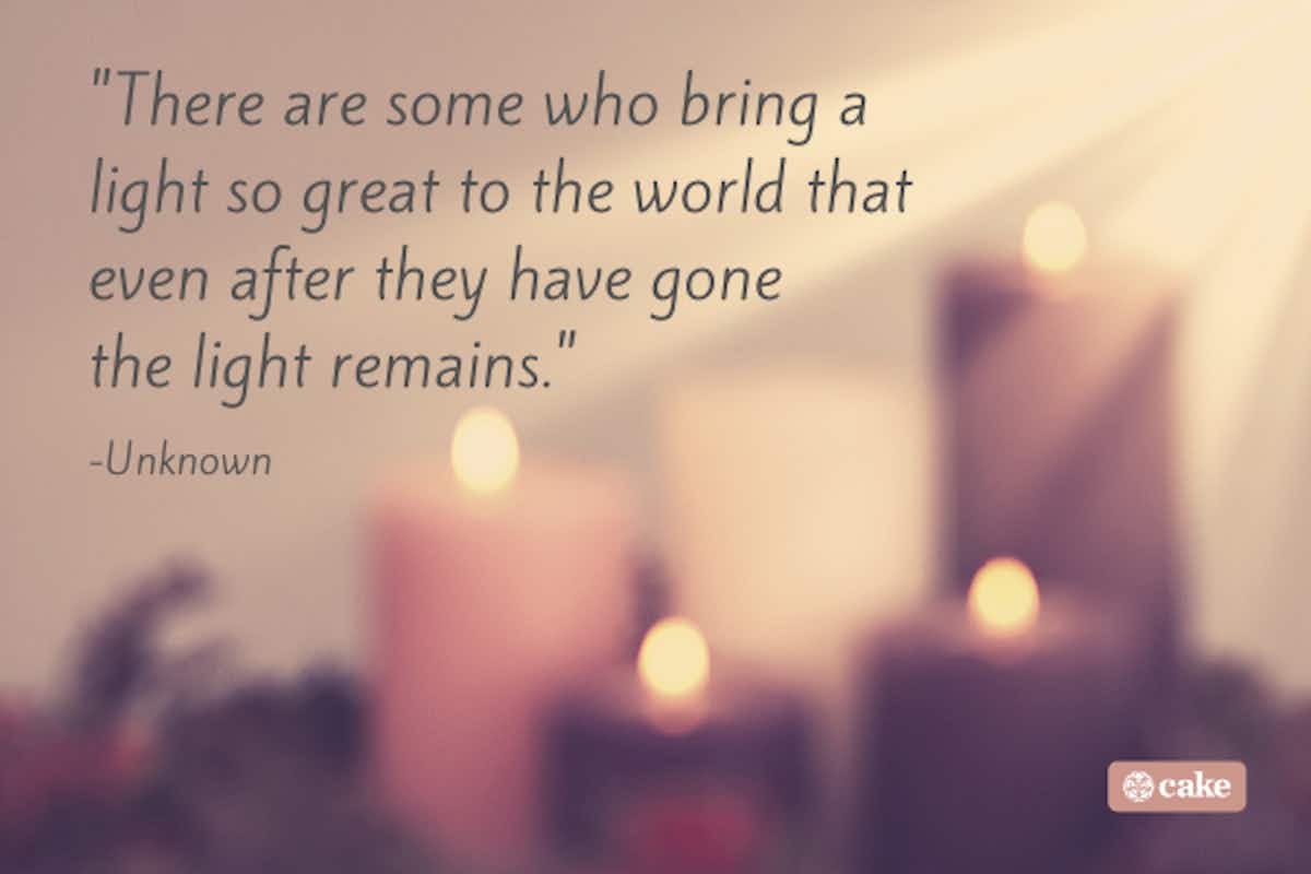 Quote about the death of a friend with an image in the background of candles