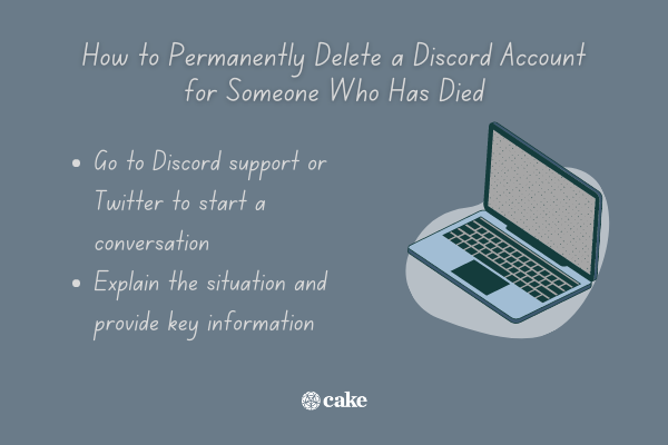 Tips on how to permanently delete a Discord account for someone who died with an image of a laptop