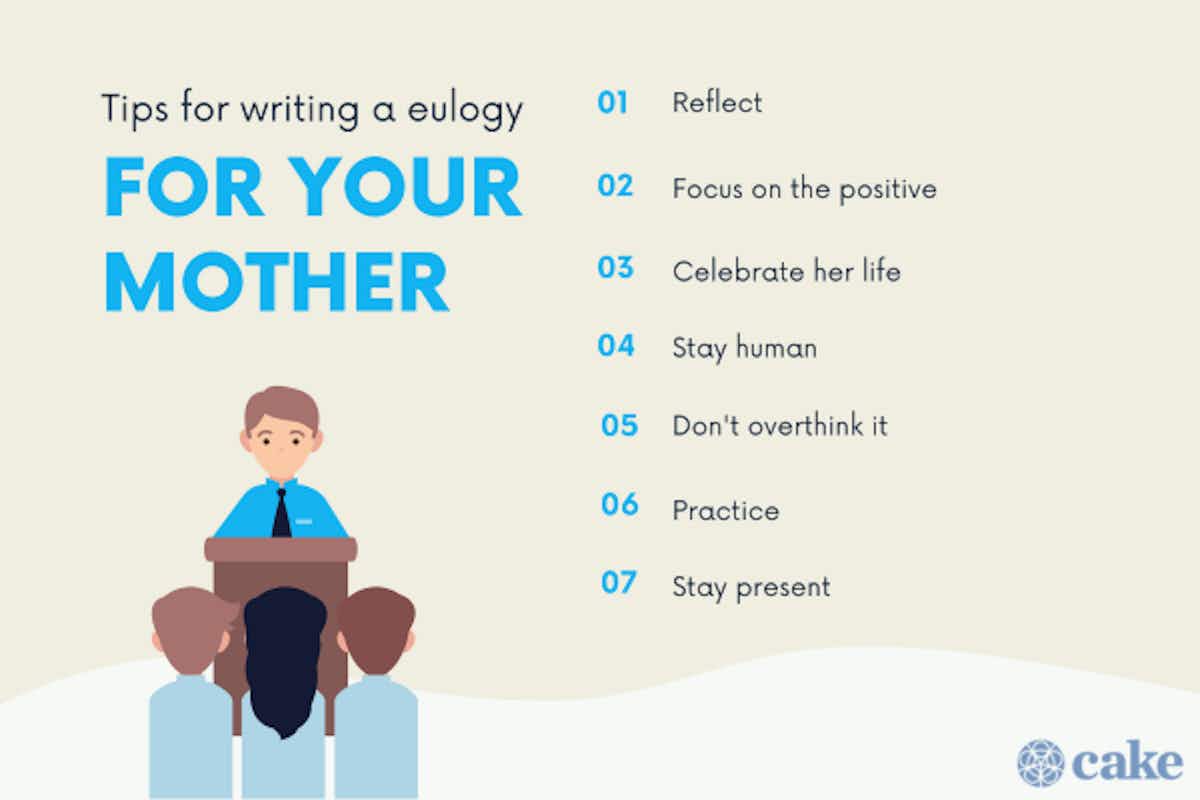 Image with tips for writing a eulogy for your mother