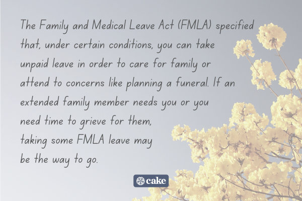 Text about taking bereavement leave for the death of an extended family member over an image of branches with flowers