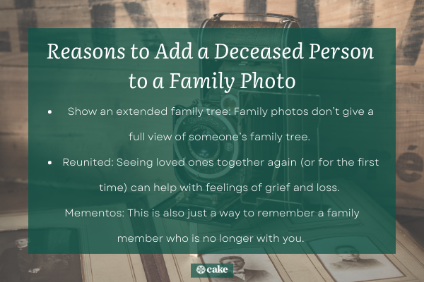 Why add a deceased person to a family photo? Image of a camera and photographs