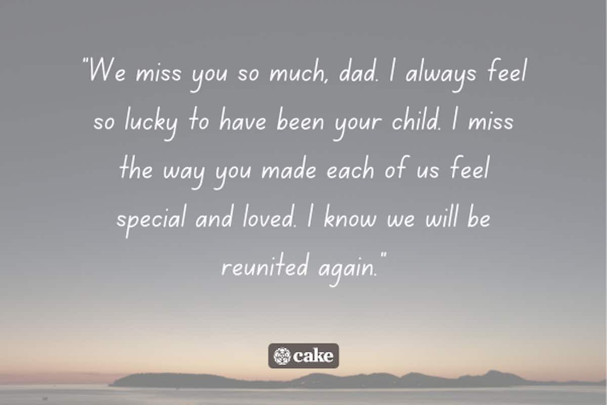 Example of a death anniversary message for dad over an image of the sky and mountains