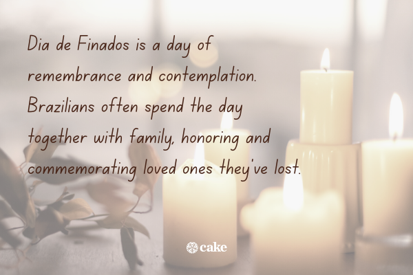 Text about Dia de Finados with an image of candles in the background