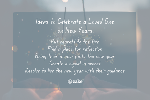 List of ways to celebrate a loved one on New Years over an image of sparklers