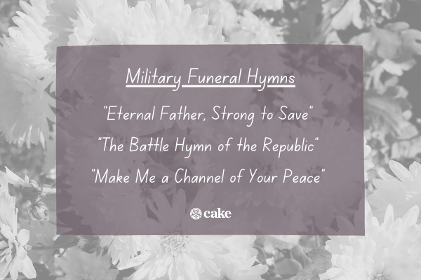 List of military funeral hymns over an image of flowers