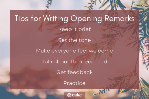 Tips for writing opening remarks for a funeral photo