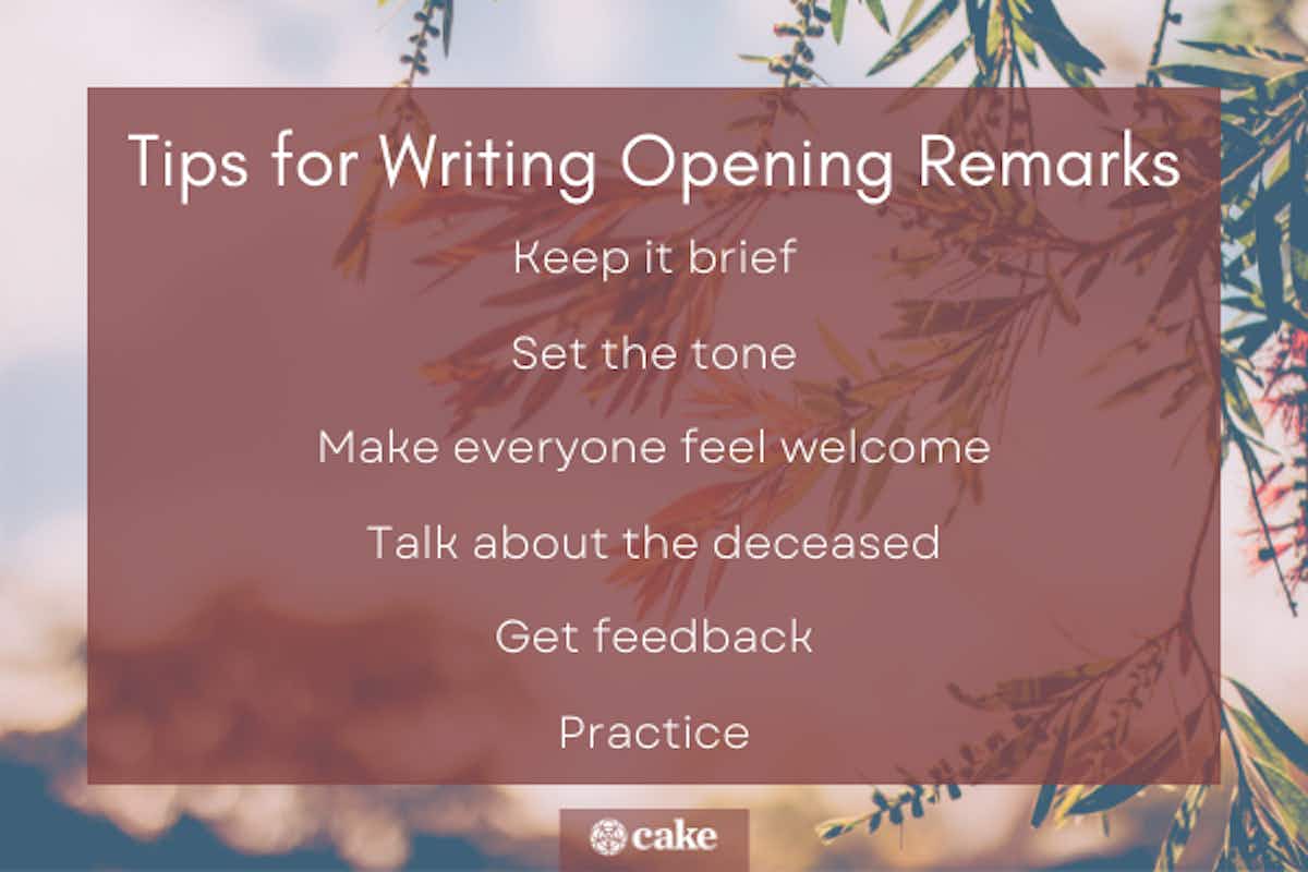 Tips for writing opening remarks for a funeral over a floral background