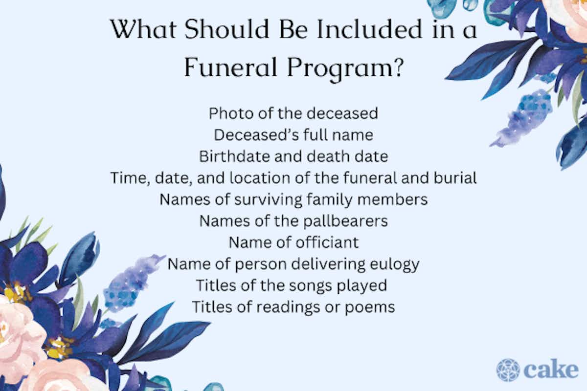 Graphic with what should be included in a funeral program