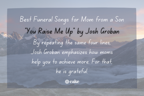 Example of a funeral song for mom from a son over an image of mountains