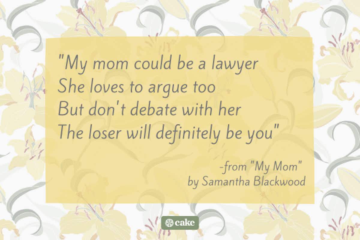 Quote from a funny funeral poem for mom