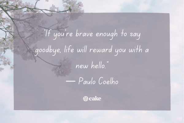 Quote about saying goodbye to coworkers over an image of flowers