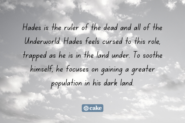 Text about Hades over an image of the sky and clouds