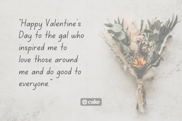 Example of a "Happy Valentine's Day in heaven" message for a friend with an image of a flower bouquet