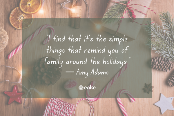 Example of an uplifting quote about holiday grief over an image of holiday decorations