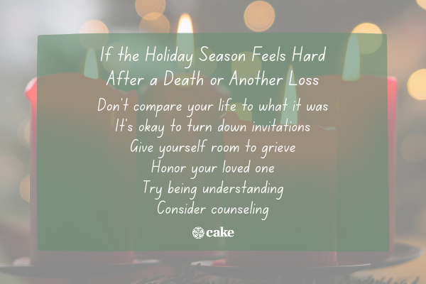 List of ways to cope when the holidays feels hard over an image of candles