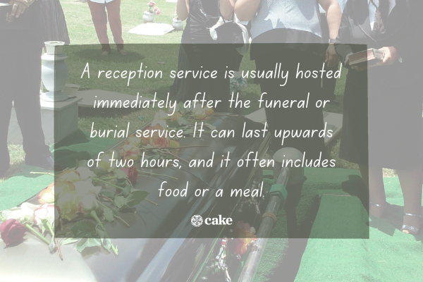 Text about how long receptions last over an image of a funeral