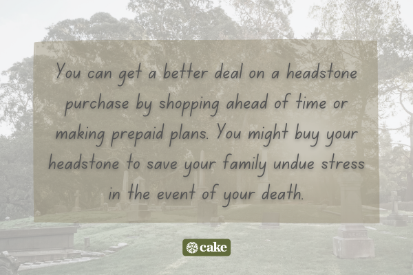 Tip on how to save money on a headstone over an image of a cemetery