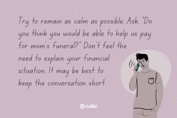 Tip for calling to ask for funeral donations with an image of a person talking on the phone