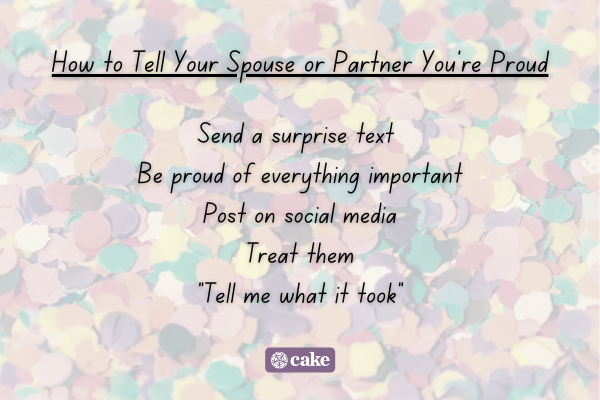 List of how to tell your spouse or partner you're proud over an image of confetti