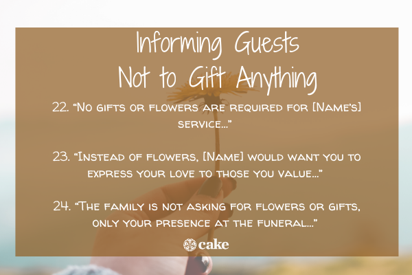 Asking guests not to bring anything to the funeral in lieu of flowers image