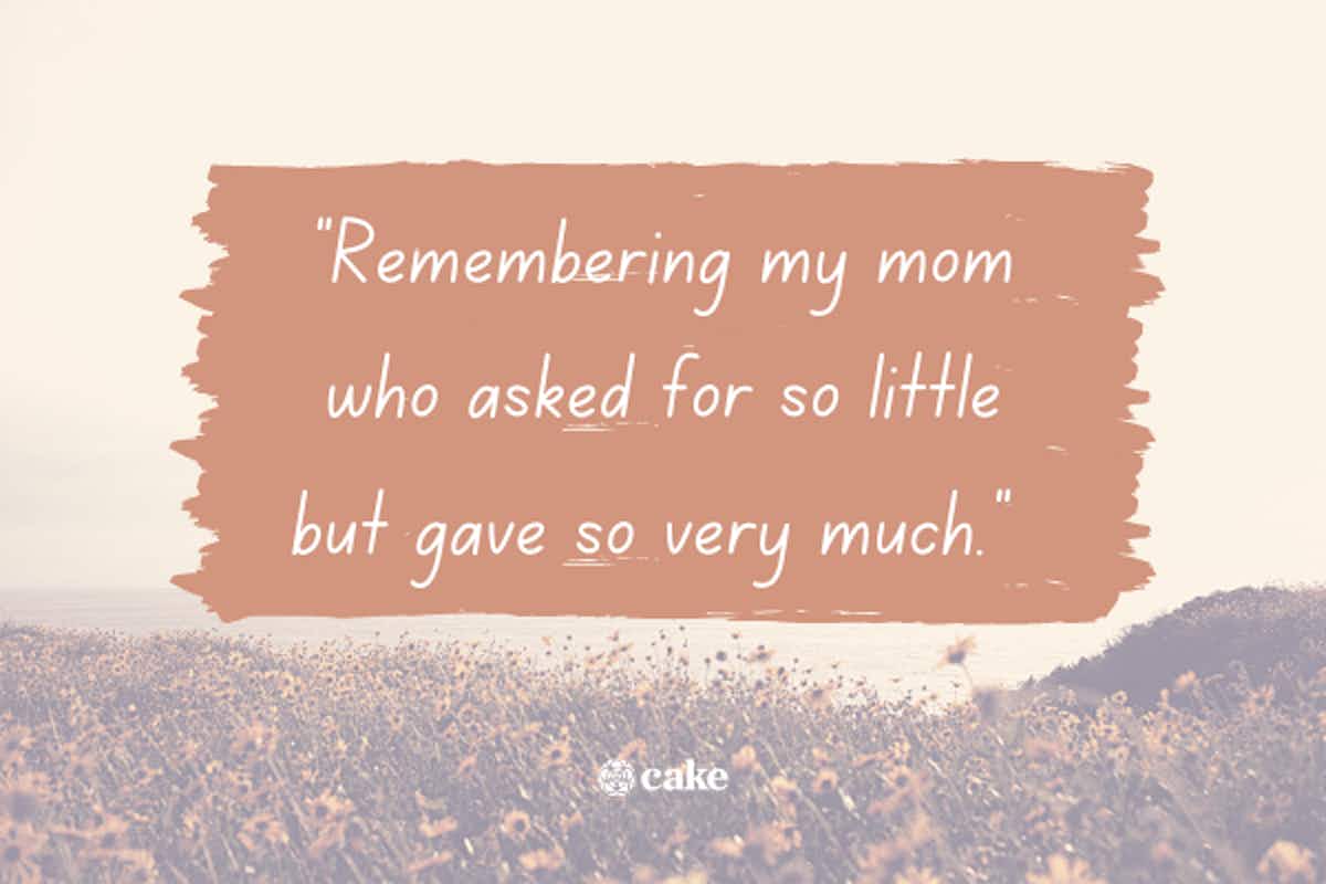 Example of how to say 'in loving memory' of a mom or dad with an image of a field of flowers in the background