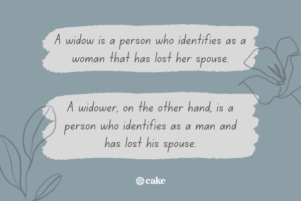 Text about the difference between a widow and a widower with images of leaves and a flower