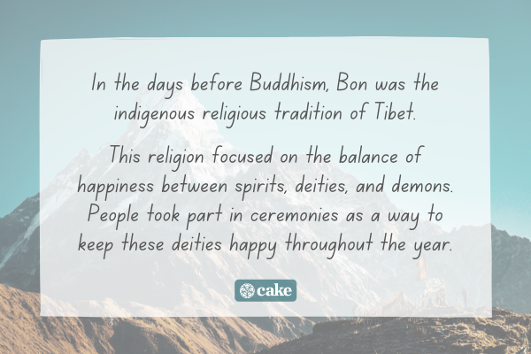 Text about Tibetan New Year over an image of a mountain in Tibet